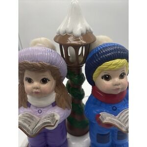 Vintage Boy And Girl Christmas Carolers With Light Post 15 In Tall. Light Excell